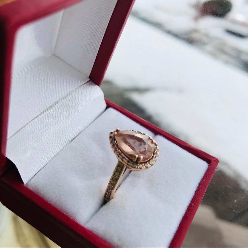 Morganite Diamond Rose Gold Engagement Ring Size 8 - Picture 7 of 7